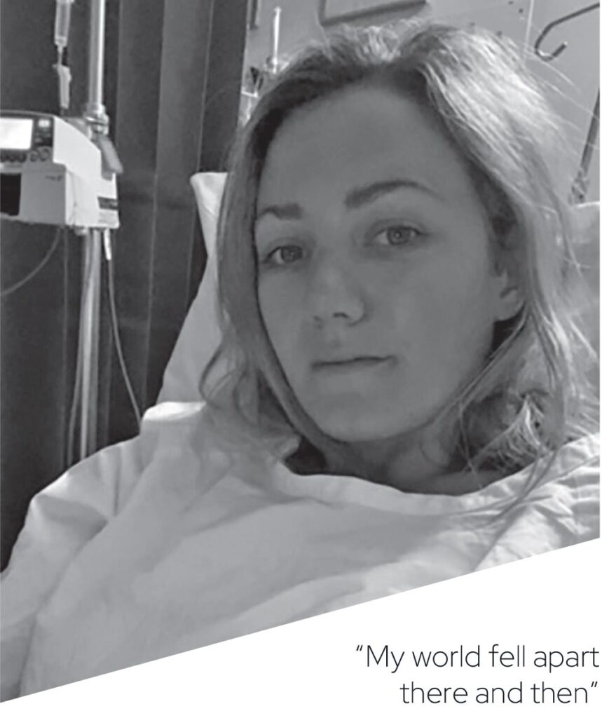Moody photo of a woman (Martine) Sitting in a hospital bed