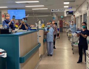 People working on a hospital ward. 